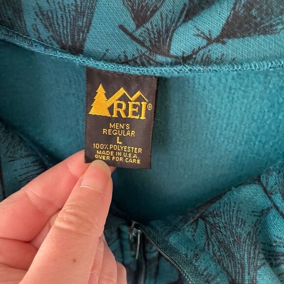 Vintage REI Mens Large Green Floral Print 1/4 Zip Pullover Fleece Sweater USA Al - Picture 4 of 5